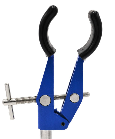 EISCO 2 Prong Burette Clamp on Stainless Steel Rod - Vinyl Coated, 4.25" Max Opening, 5.5" Rod