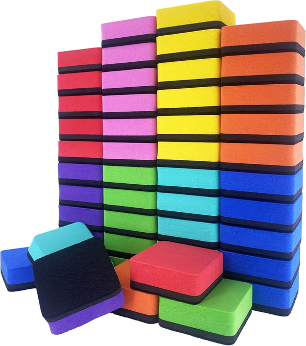 AWOWZ 48 Pack Mini Magnetic Whiteboard Dry Erasers - Bulk for Home, Office, Classroom Supplies (8 Color)