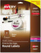 Avery Round Print-To-The Edge Labels, 2" Dia, Glossy Clear, 120/pk with Sure Feed and Easy Peel