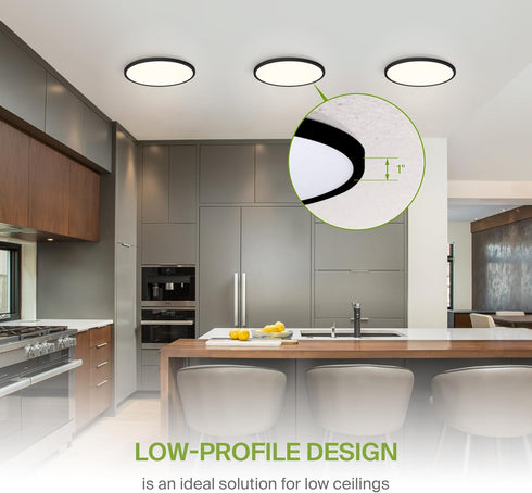 12" 5CCT, Dimmable, 24W 1900LM 2700-6000K 120V ASD LED Round Flush Mount Ceiling Light Fixture, Low Profile Surface