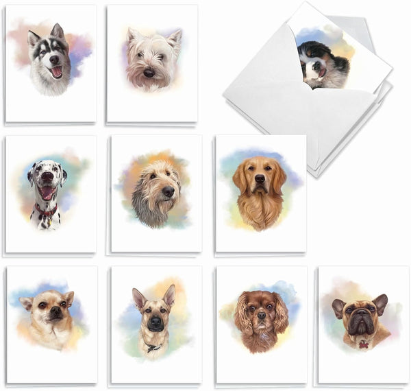 The Best Card Company - 20 Boxed Dog Cards with Envelopes (4 x 5.12 Inch) - Blank Assortment, 10 Designs