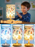 Boys,3 Dimmable Kids Table Lamp for Bedroom,Dinosaur Room Decor for Level Wood Nightstand Desk Base Flaxen Fabric Shade