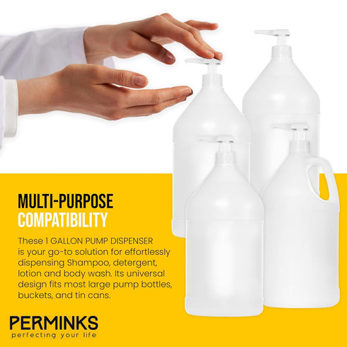 1 Gallon Pump Dispenser for Shampoo, Detergent, Lotion & Body Wash - Liquid Dispenser Pump for 4 Pack
