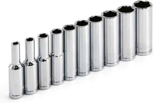 Powerbuilt 1/4-Inch Drive Metric Deep Socket Set, 10 Piece with High Visibility Markings - 640538