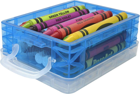 Super Stacker Plastic Crayon Box - Stackable Crayon Organizer, Small Storage Containers with Lids, Color May Vary