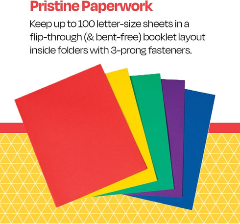 School Smart Smooth 2-Pocket Folder with Fasteners, Assorted Colors, Pack of 25