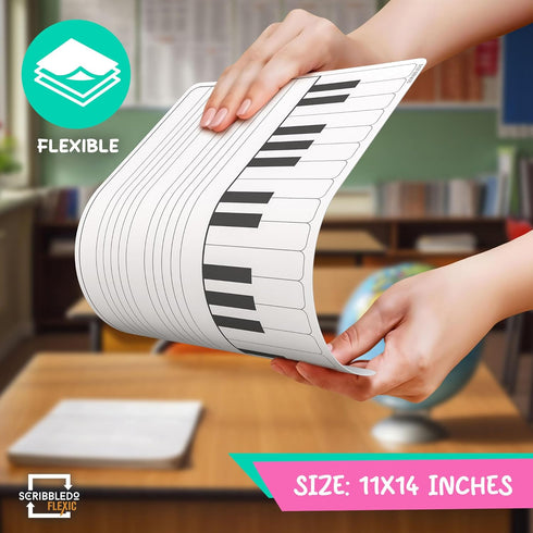 SCRIBBLEDO Keyboard Practice Dry Erase Sheets - 11”x14” Music Staff Whiteboard Sheets, Pack of 10 for Music Teacher