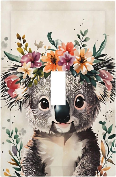 haigof Lovely Koala Portrait Light Switch Cover Wall Plate 1 Gang Single Plates