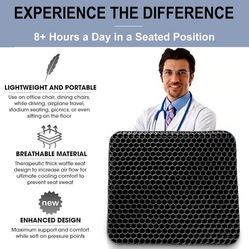 Helishy Back,Sciatica,Tailbone Gel Seat Cushion for Long Sitting Pressure Relief (Super Large & Thick) - Non-Slip Gel