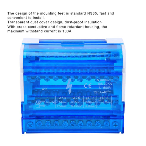 Heavy Duty Power Distribution Box Terminal Block, 4-Level Single Phase Din Rail for Electrical Engineering