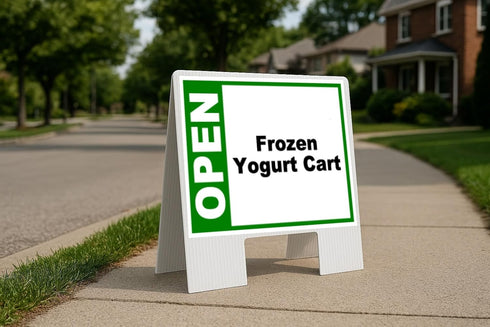 Frozen Yogurt Cart Open Green Folding Coroplast A-Frame Double-Sided 23in x23in