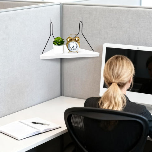 APUDWN 11.8 Inch Planter(White1 Fabric Wall Cubicle Corner Shelf with Hooks Wooden Triangular Cubicle Corner Shelf