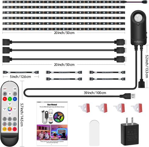 Wefomey 6 Closet Counter, 9.8ft RGB Under Cabinet Lights with Motion Sensor, Pre-Cut LED Strip Lights with Remote