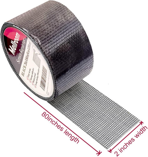 Windows Screen Repair kit Tapes, Black 2 inches X 80 inches Patches Tool, Adhesive Waterproof Fiberglass Mesh Patch Covering Fix Wire mesh Door Tears Holes by Mellroom