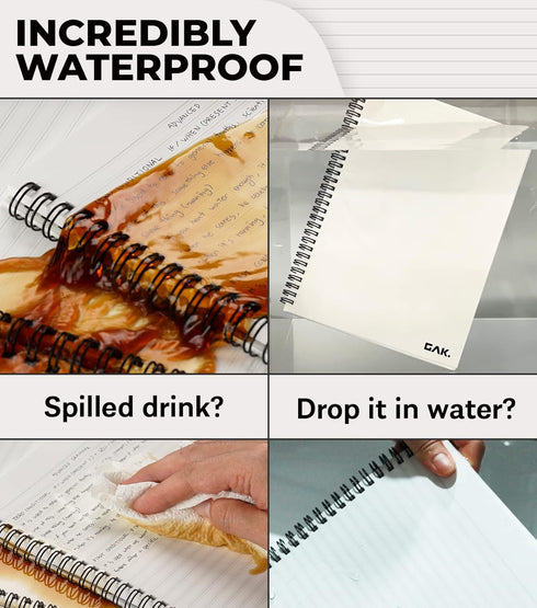 Stone Paper Waterproof Spiral Notebook, 7.20”x10.11”, 50 Sheets, Eco-Friendly Durable Notepad