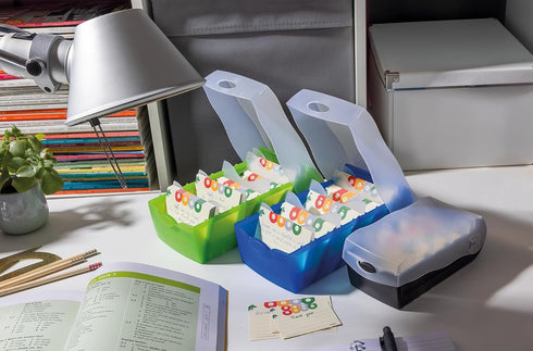 HAN 997-643, A7, Croco Flashcard Index Box. for Learning Vocabulary in an Ingeniously Simple Way, Translucent Blue