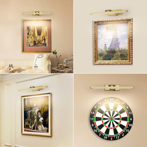 Dimmable 15.7" Wireless Picture Light Battery Operated with Remote LED Art Lights for Paintings Rechargeable Brass