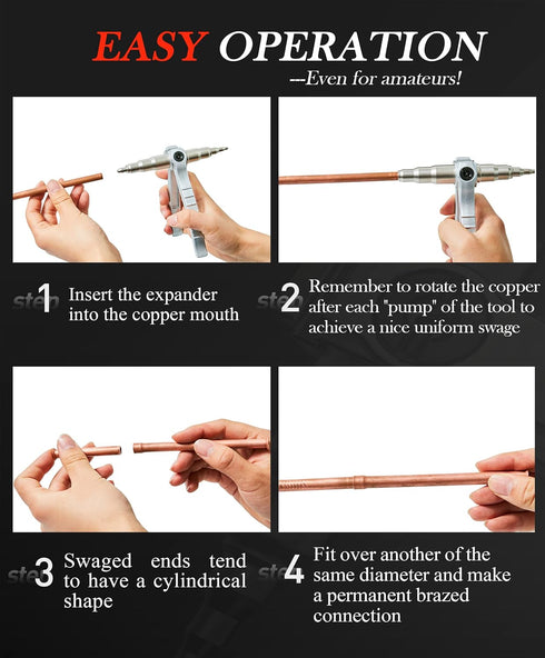 Swaging Tool Pipe Tube Expander, Hand Expanding Tool for Refrigeration Tube Expander for Copper Sizes 1/4" to 7/8"