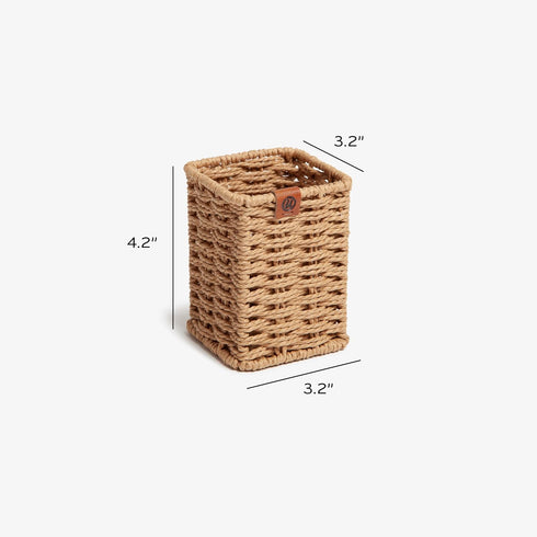 U Brands Woven Pencil Cup, Rattan-Inspired Wicker Style Office Organization Supplies, 1 Count