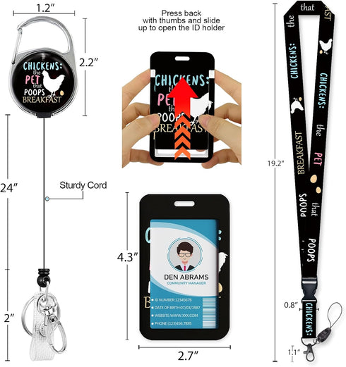 Piefly Lanyards for Id Badges, Funny Badge Holder with Retractable Badge Reel Clip, Chicken Work Card Name Tag Keychain