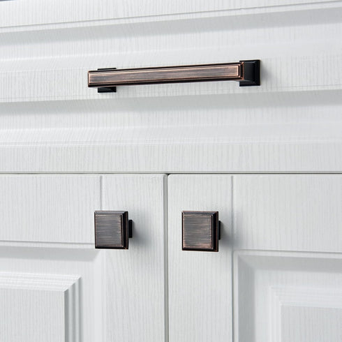 Square Knobs - 10 Pack, 1.3 Inch Oil Rubbed Bronze Vintage Cabinet Pulls for Furniture and Kitchen