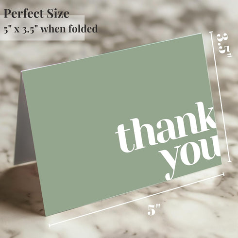 Pack 40 5x3.5 Inches Paper Play Thank You Cards Bulk of Green, with Matching Stickers & Envelopes, Minimalistic Design