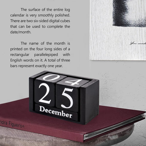 Notakia Wooden Gaobei Desk Blocks Calendar, Perpetual Block Month Date Display, Black Small