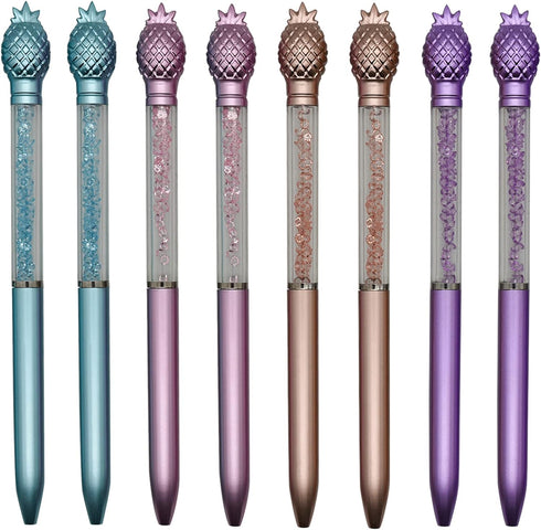 Maydahui 12PCS Pineapple Crystal Bling Ballpoint Pens, Retractable Quicksand Pens for Girls School Office Supplies
