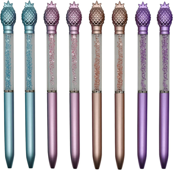Maydahui 12PCS Pineapple Crystal Bling Ballpoint Pens, Retractable Quicksand Pens for Girls School Office Supplies