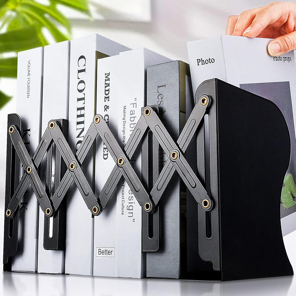 Carooyac Adjustable Metal Book Ends, Heavy Duty Decorative Bookends for Home Office, Kids Bookshelf, Magazine Holder