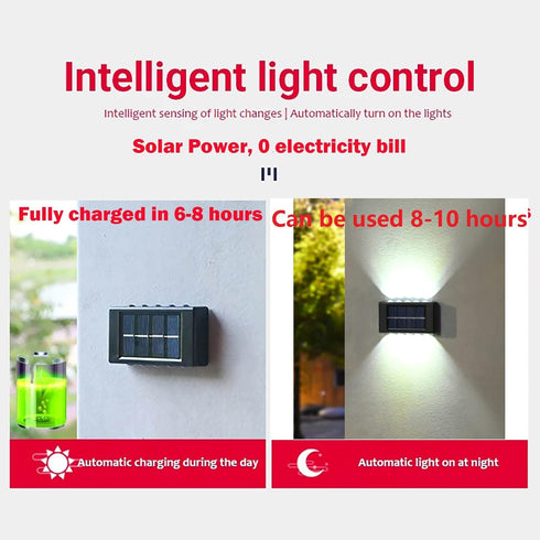10 LED Solar Up Down Lights, 2 Pack Outdoor Waterproof Modern Nordic Sconce, Black Exterior Light Fixture