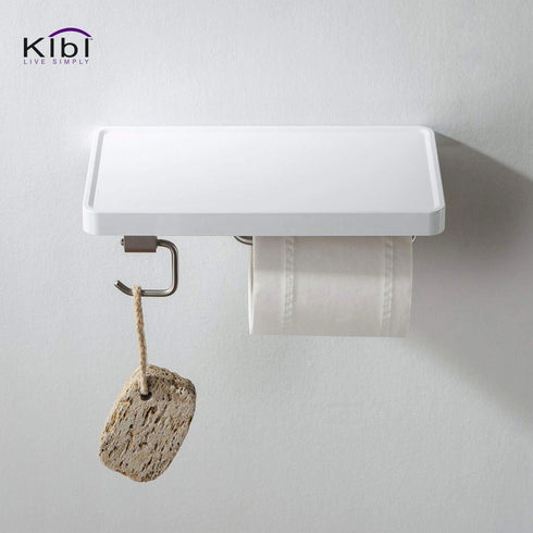 KBA1207) KIBI Deco Single Roll Toilet Paper Holder with Shelf for Bathroom, Wall Mounted Paper Towel Hanger with Phone