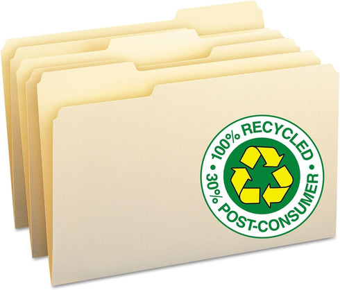 Smead 100% Recycled File Folder, 1/3-Cut Tab, Legal Size, Manila, 100/Box