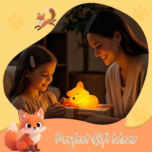 Dimmable YuanDian Fox Night Light, Squishy Fox Silicone Lamp Novelty Gifts, Rechargeable Timer Bedside Touch Nightlight