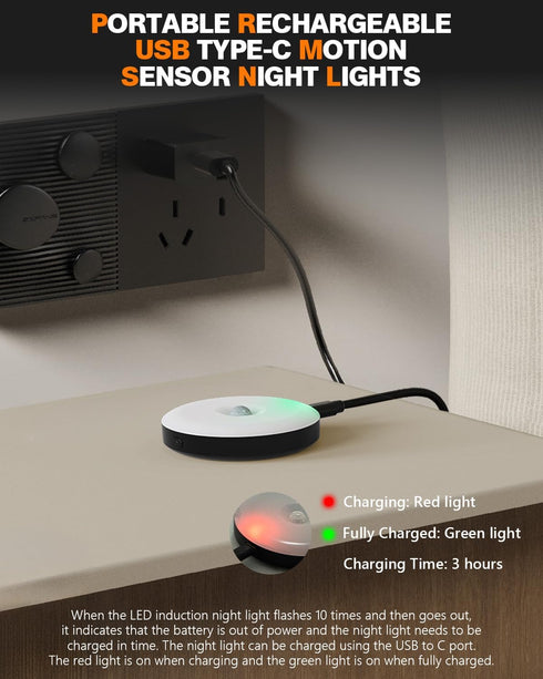 3 Dimmable, Motion Sensor Night Light Rechargeable, Magnetic Puck Lights, Modes & Motion Sensor Stair Lights Indoor