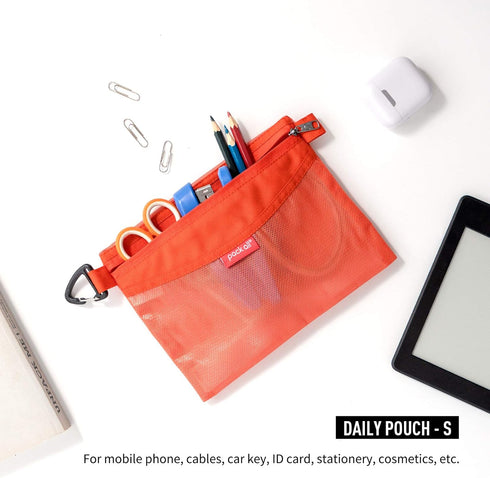 Water-resistant Material Zipper Pouch, Mesh Zipper Bags for Storage, Travel, Office (Orange, Small)