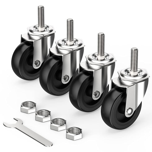 Caster Wheels 3 Inch with No Brake - 3/8" -16 x 1-1/2" Threaded Swivel Casters Set of 4 Heavy Duty
