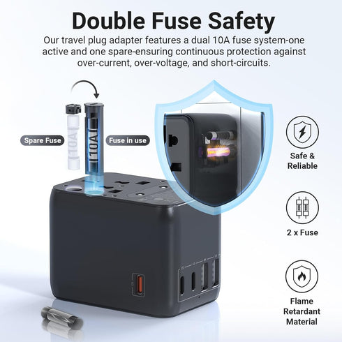 MINIX 35W Universal Travel Adapter, 6 in 1 International Power Plug with 3 USB C & 2 USB A Ports for 180+ Countries