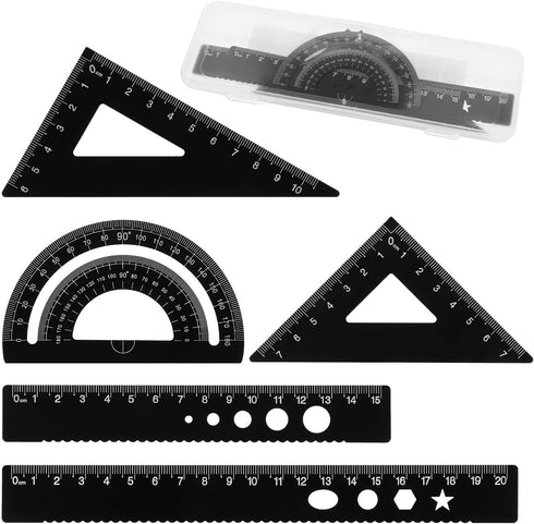 Styquenzer 5Pcs Metal Geometry Set, Math Drafting Ruler Kit Aluminum Triangle Rulers Metal