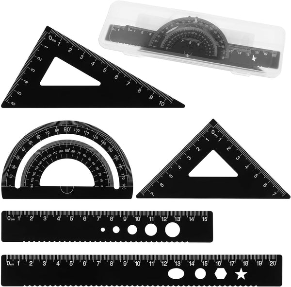 Styquenzer 5Pcs Metal Geometry Set, Math Drafting Ruler Kit Aluminum Triangle Rulers Metal