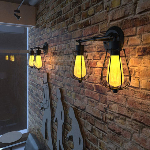 Bulb (2-Light) Tangkula Wall Sconce Wall Light Fixture Black Metal Industrial Vintage Rustic Retro Style Indoor Outdoor