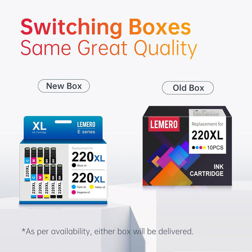 LEMERO Remanufactured 220XL Ink Cartridges for Epson 220, 10 Pack (4 Black, 2 Cyan, 2 Magenta, 2 Yellow)