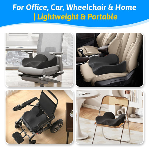 Tailbone Seat Cushion for & Sciatica Pain Relief Certified & Ergonomist-Designed Tapered Front Edge Reduces Thigh