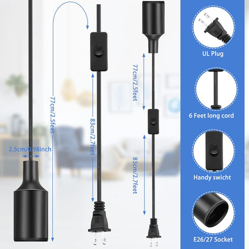 10 Pack Bulb E26 E27 Lantern(Black,6 Hanging Light Cord Pendant Light Cord with Switch Light Socket Extension Light