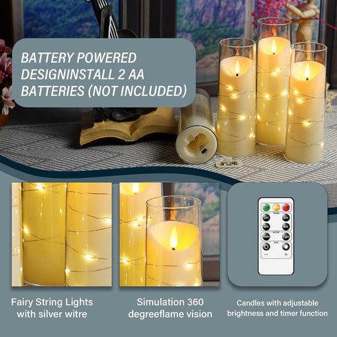 Set 9 Eebuss Flameless Candles with Embedded Star String, Battery Operated LED Pillar Candles with Timer and Remote