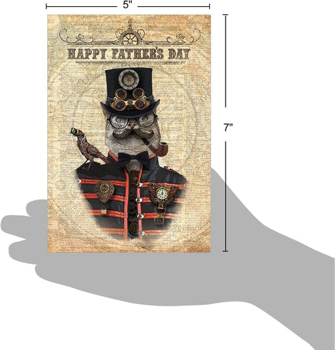NobleWorks Funny Father's Day Card for Dad, Pa, Pop, Daddy, Stepfather, Humor Notecard with Envelope, Steampunk Cat