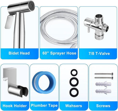 Handheld Bidet Sprayer for Toilet, Premium Stainless Steel Bathroom Bidet Attachment, Adjustable Water Pressure Control