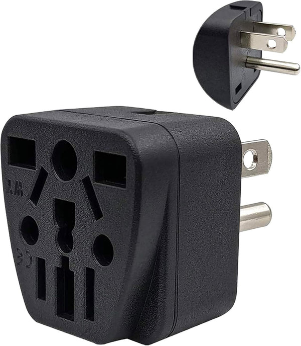 US Travel Plug Adapter for EU/UK/AU/CN/JP/Asia/Italy/Brazil to USA (Type B), 3 Prong Grounded Wall Plug