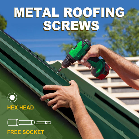 LIONMAX Metal Roofing Screws #10 × 1 Inch, 300-PCS, Hex Head Sheet Metal Roof Screws, Rubber Washer, Sharp Point,
