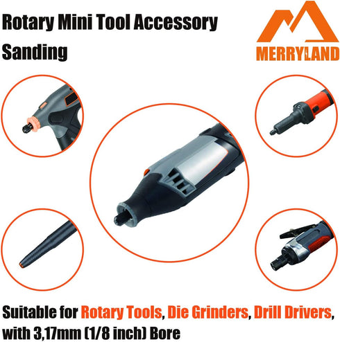 Merryland Drum Sander Sanding Band for Dremel 184pcs, 120# 1/2" Sanding Sleeve and Mandrel Rotary Tool Accessory